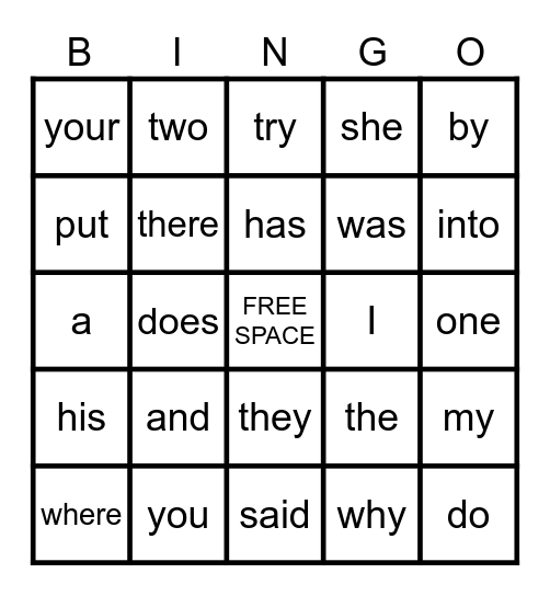 Trick Words Bingo Card
