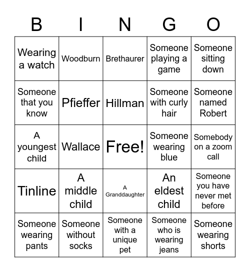 Sivell Reunion Bingo Card