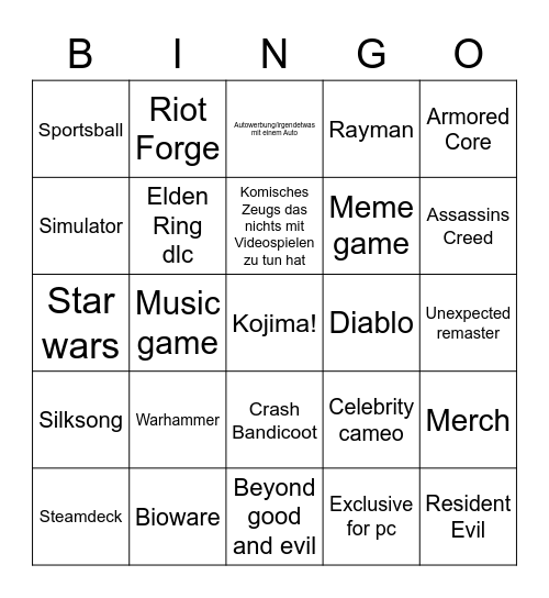 Summer Games 2023 Bingo Card