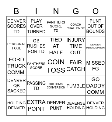 SUPER BOWL 50 Bingo Card