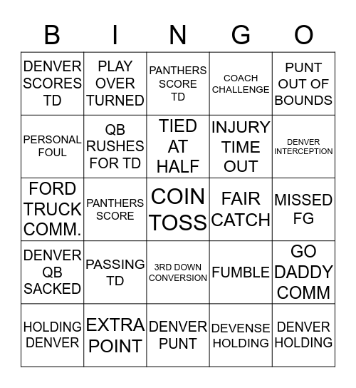 SUPER BOWL 50 Bingo Card