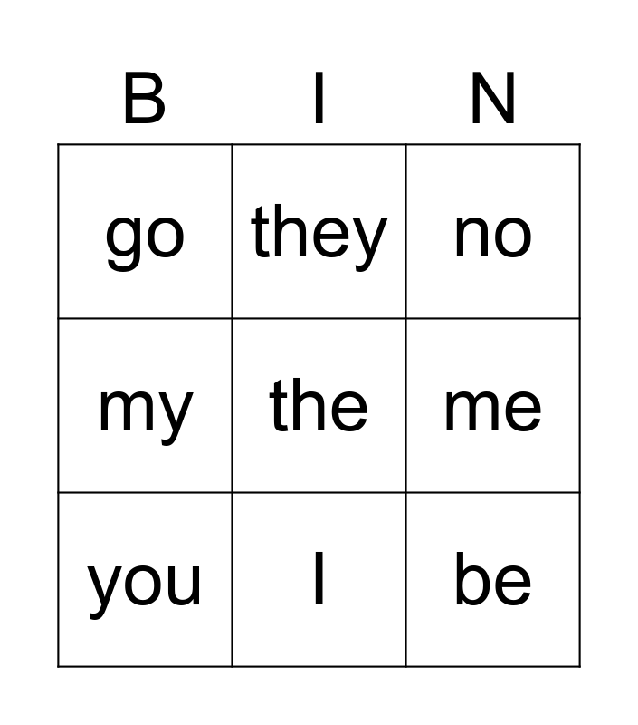 Tricky Words Bingo Card