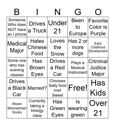 Getting to Know you Bingo Card