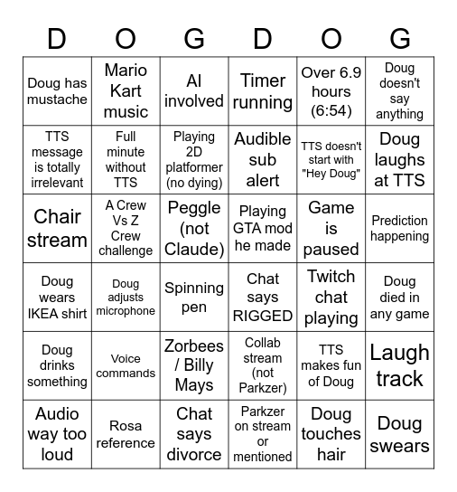 DougDoug Bingo Card