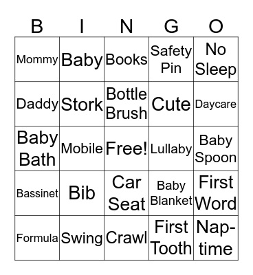 Katie's Baby Shower Bingo Card