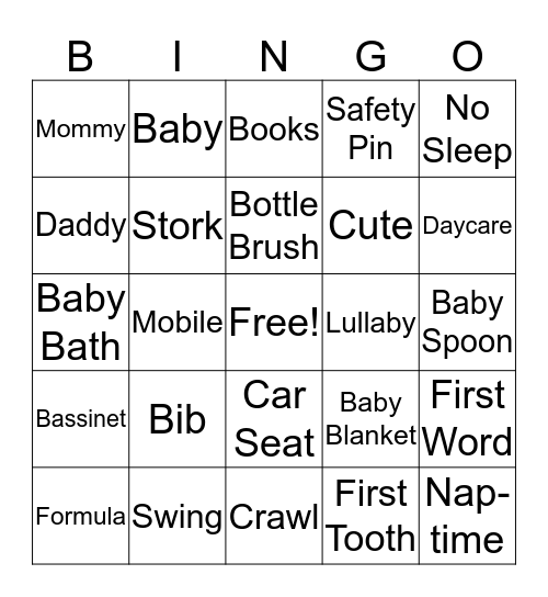 Katie's Baby Shower Bingo Card