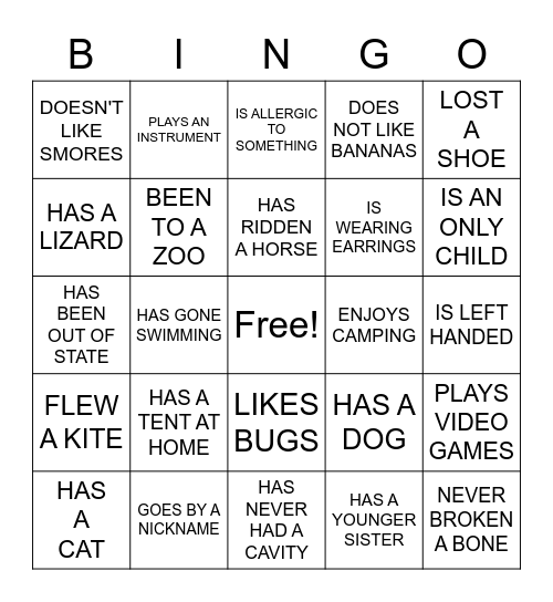 GET TO KNOW YOUR FRIENDS! Bingo Card