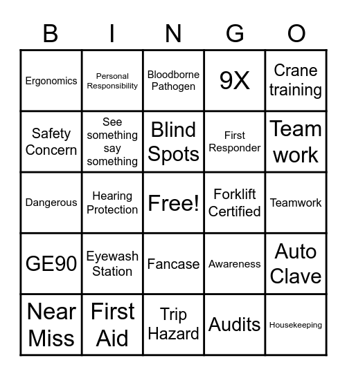 Stator & Fancase Safety Bingo Card