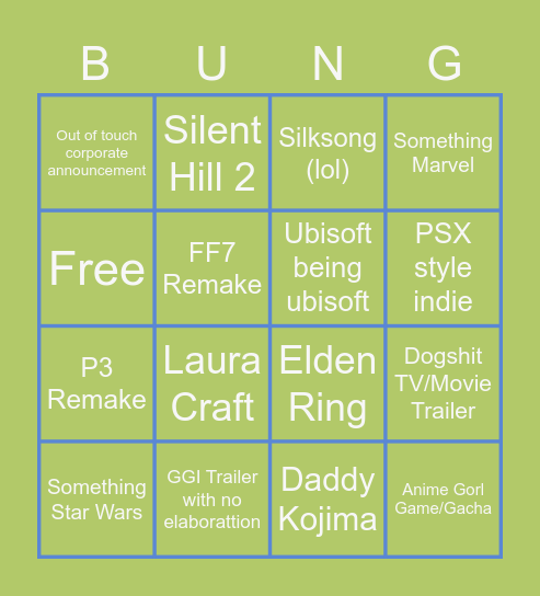 Fest of Games- Summer Bingo Card