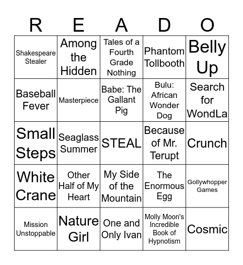 BOOK Match READO Bingo Card