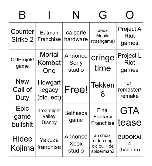 GAME FEST 2023 Bingo Card