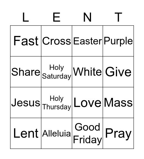 Lent Bingo Card