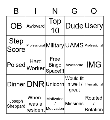 Ranking Party Bingo Card