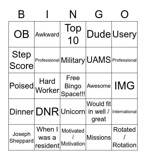 Ranking Party Bingo Card