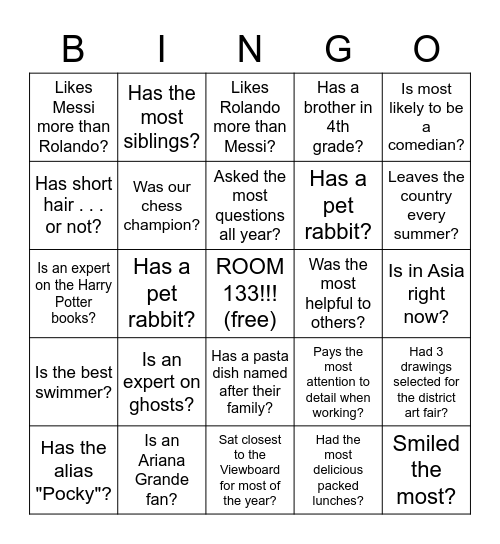 Who in our class . . .? Bingo Card