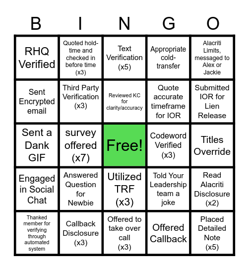 LS QA Bingo Card