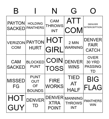 SUPER BOWL 50 Bingo Card