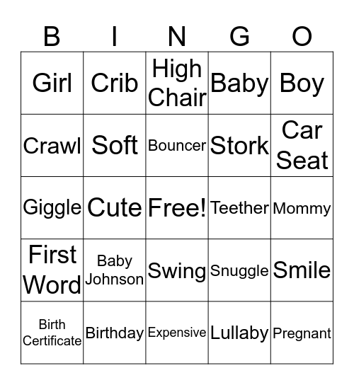 Katie's Baby Shower Bingo Card