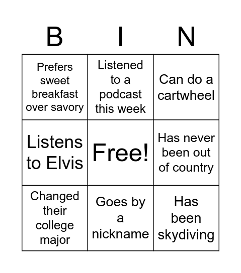 Sam: Find someone who... Bingo Card