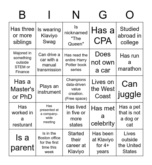 Klaviyo Finance and B.I. Bingo Card