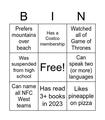 Zander, find someone who... Bingo Card