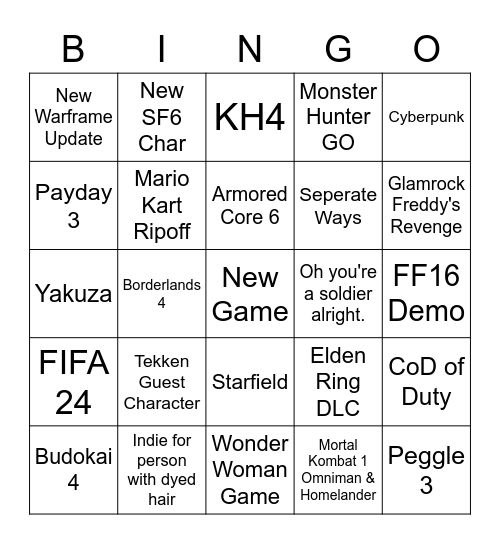 The Summer Games Fest of all time Bingo Card