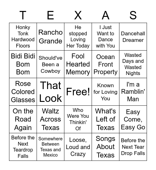 Texas Forever Bingo Card