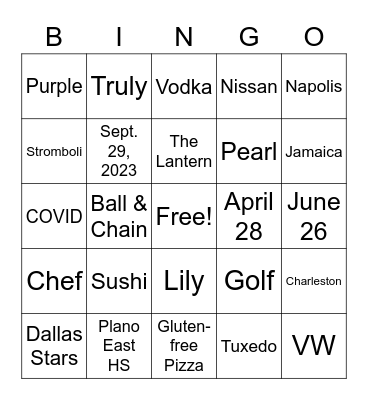 Brittney & Figgie Bingo Card