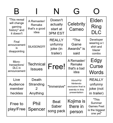 Summer Games Fest Bingo Card