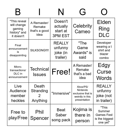 Summer Games Fest Bingo Card