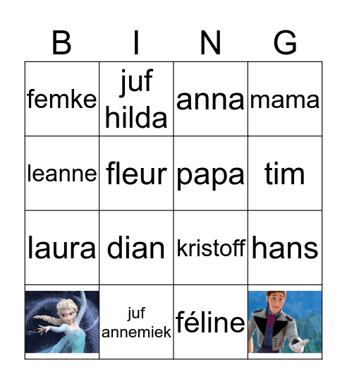 Frozen Bingo Card