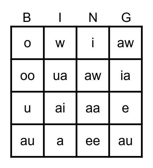 Tsiaj Ntawv Niam Tag Nrho 1-2 Bingo Card