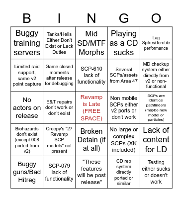 Area 27 Revamp Bingo Card