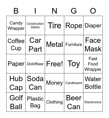 Adopt A Highway Bingo Card