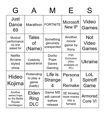 Summer Gaymes Fest 2023 Bingo Card