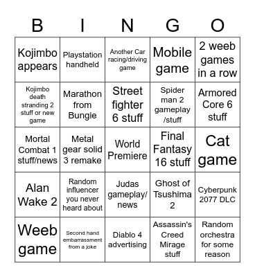 Summer gamefest 2023 Bingo Card