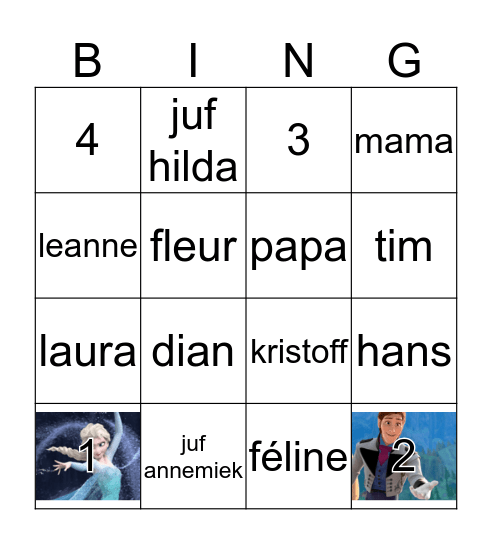 Frozen Bingo Card