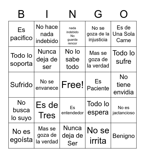 1 corintios 13: 4-8 Bingo Card