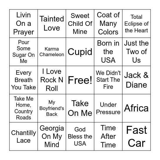 MUSIC BINGO Card