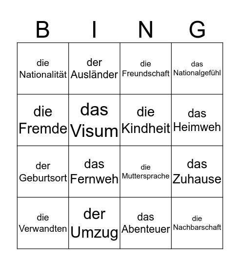 Heimat Bingo Card