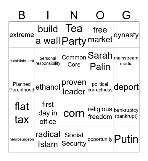 GOP Debate - Jan. 28, 8pm - FOX News Bingo Card