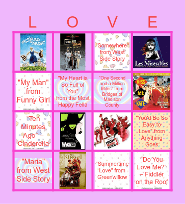 Broadway Love Songs! Bingo Card