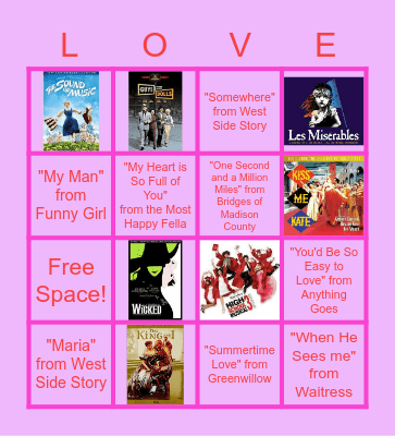 New Broadway Love Songs! Bingo Card