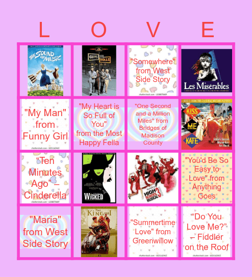 Broadway Love Songs! Bingo Card