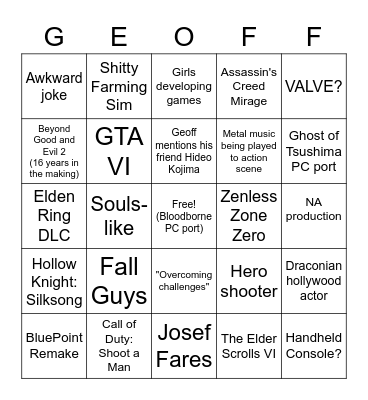 Summer Games 2023 Bingo Card