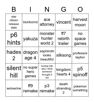 SGF delulu bingo Card