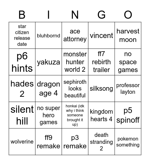 SGF delulu bingo Card