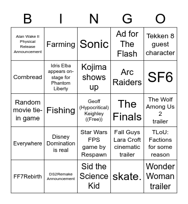 SGF Bingo Card