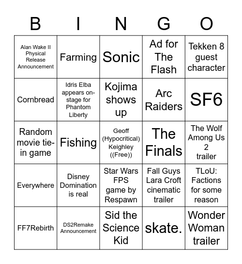 SGF Bingo Card