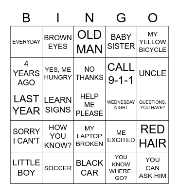 ASL 1 REVIEW Bingo Card